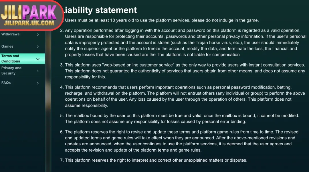 Conditions for successful JILIPARK login
